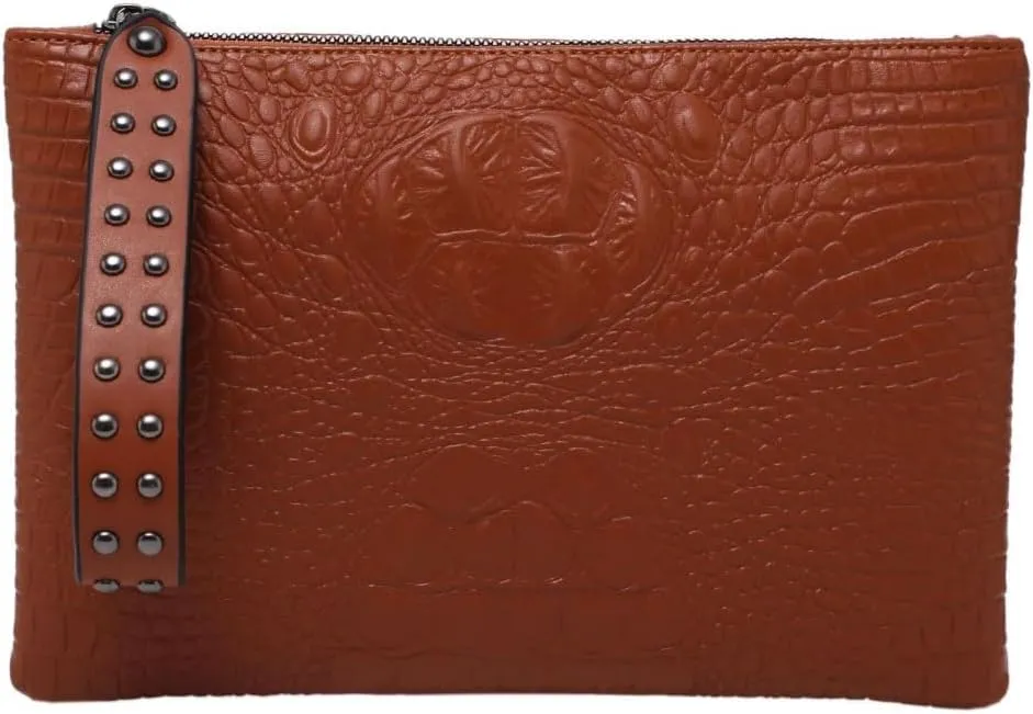 IAMUHI Women Faux Leather Crocodile Envelope Clutch Bag Wristlet Zipper Evening Handbag Wallet Purse