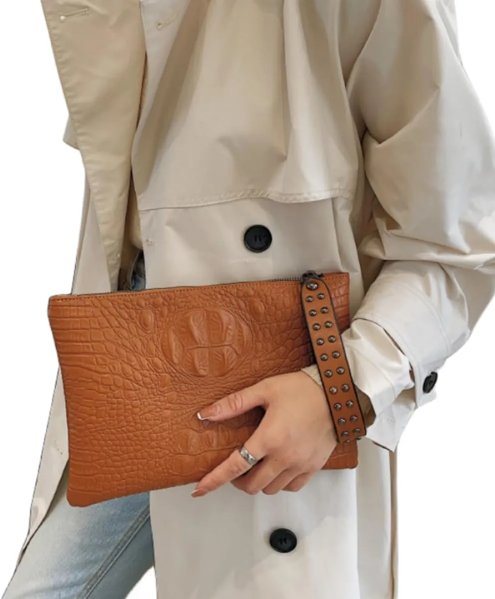 IAMUHI Women Faux Leather Crocodile Envelope Clutch Bag Wristlet Zipper Evening Handbag Wallet Purse