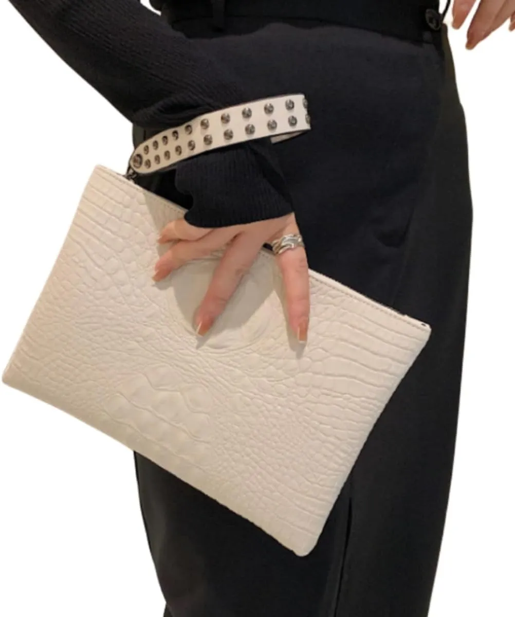 IAMUHI Women Faux Leather Crocodile Envelope Clutch Bag Wristlet Zipper Evening Handbag Wallet Purse