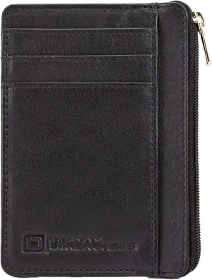 ID STRONGHOLD RFID Front Pocket Wallet Mini Minimalist Wallet Slim Wallet Genuine Leather with Zipper , Black , Small