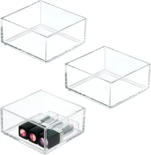 iDesign Plastic Makeup Cube Bin for Bathroom-Set of 3-Clear in Drawer Organizer