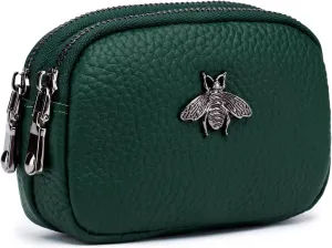 imeetu Women Leather Coin Purse, Small 2 Zippered Change Pouch Wallet