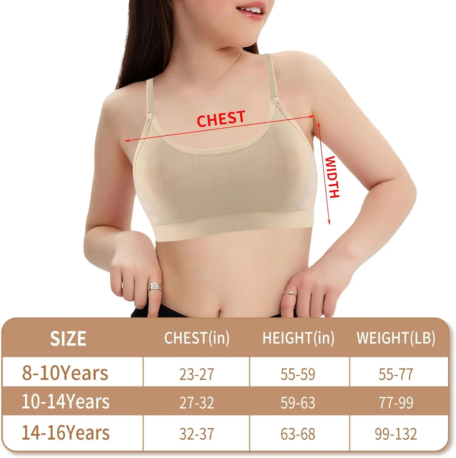 iMucci Girl Dance Bra Seamless Girls Nude Bra with 2 Pair Adjustable Replace Clear Straps Silicone Pads