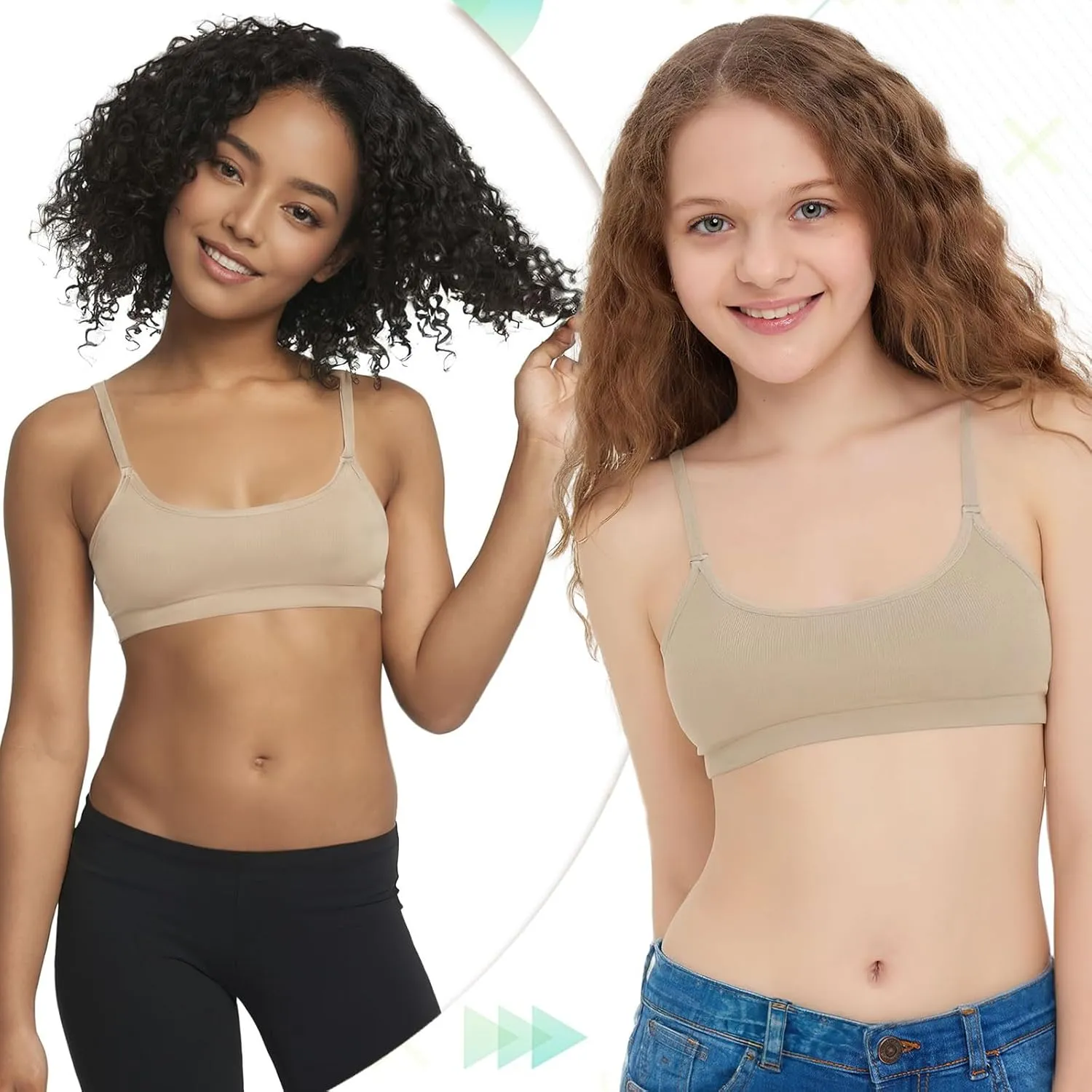 iMucci Girl Dance Bra Seamless Girls Nude Bra with 2 Pair Adjustable Replace Clear Straps Silicone Pads