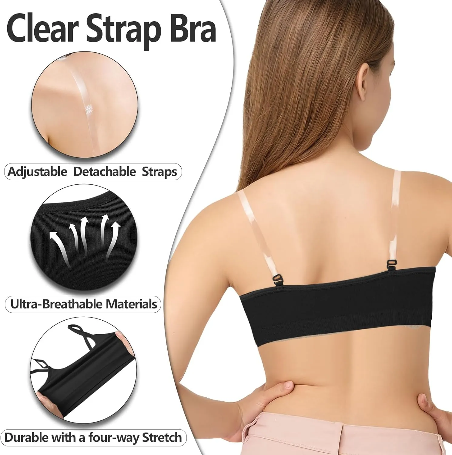 iMucci Girl Dance Bra Seamless Girls Nude Bra with 2 Pair Adjustable Replace Clear Straps Silicone Pads
