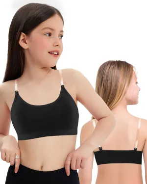 iMucci Girl Dance Bra Seamless Girls Nude Bra with 2 Pair Adjustable Replace Clear Straps Silicone Pads