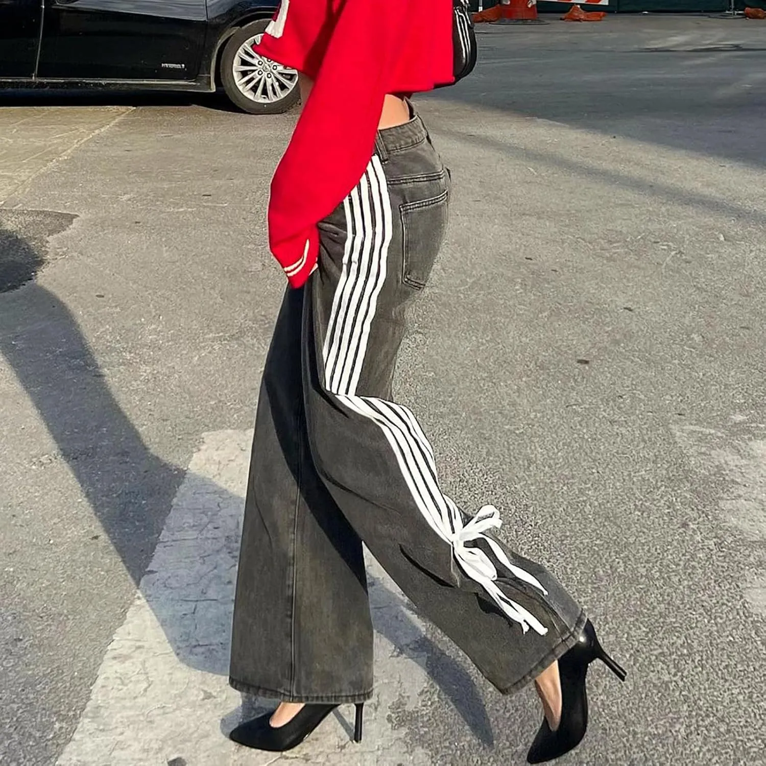Indie Aesthetics Jeans for Women Gothic Punk Wide Leg Long Length Denim Pants Y2k Loose Casual Jeans Streetwear
