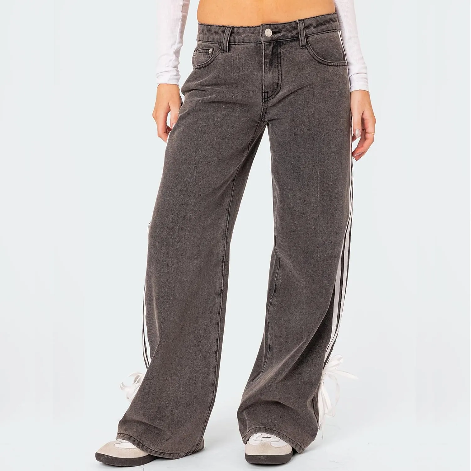 Indie Aesthetics Jeans for Women Gothic Punk Wide Leg Long Length Denim Pants Y2k Loose Casual Jeans Streetwear