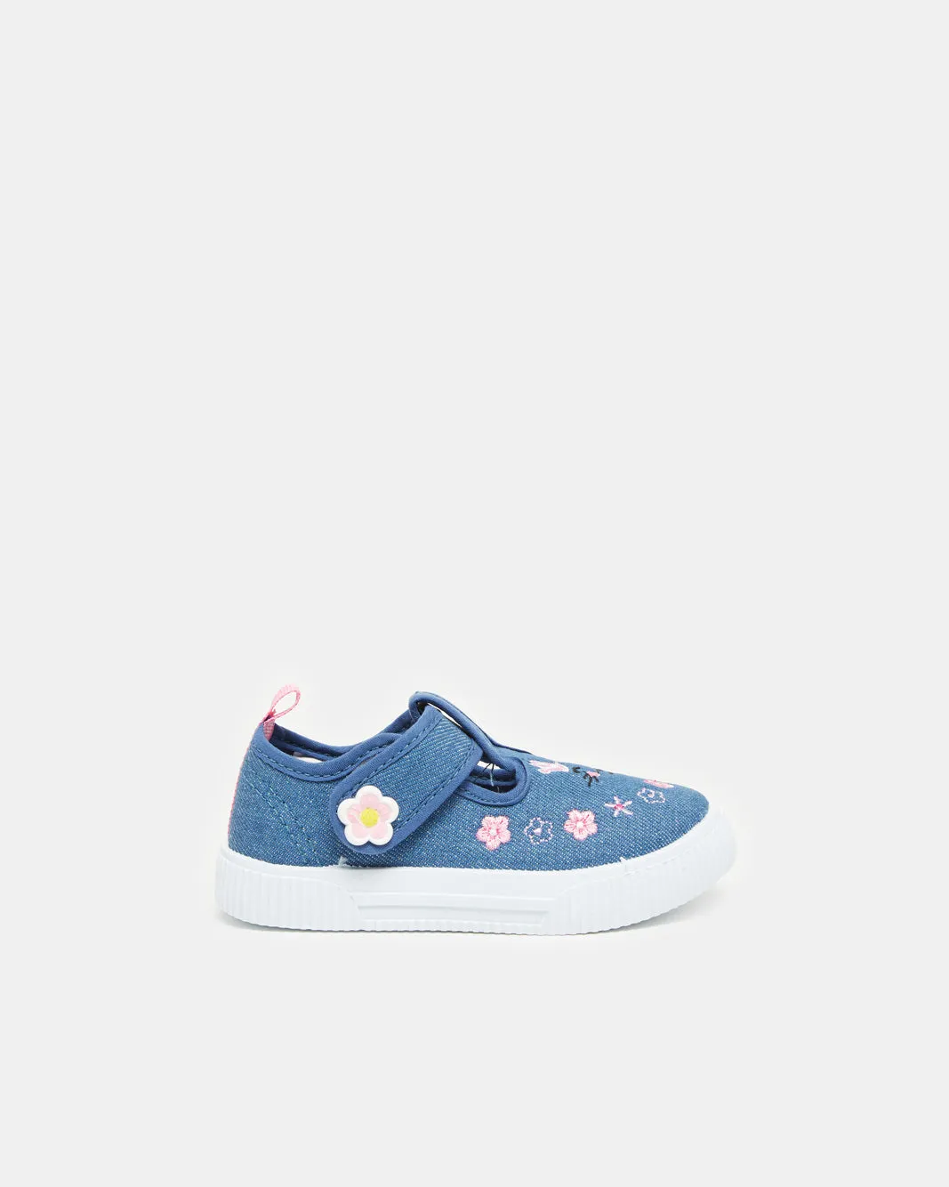 Infant Girls Blue Denim Embroidery Sneakers
