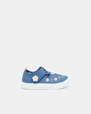 Infant Girls Blue Denim Embroidery Sneakers