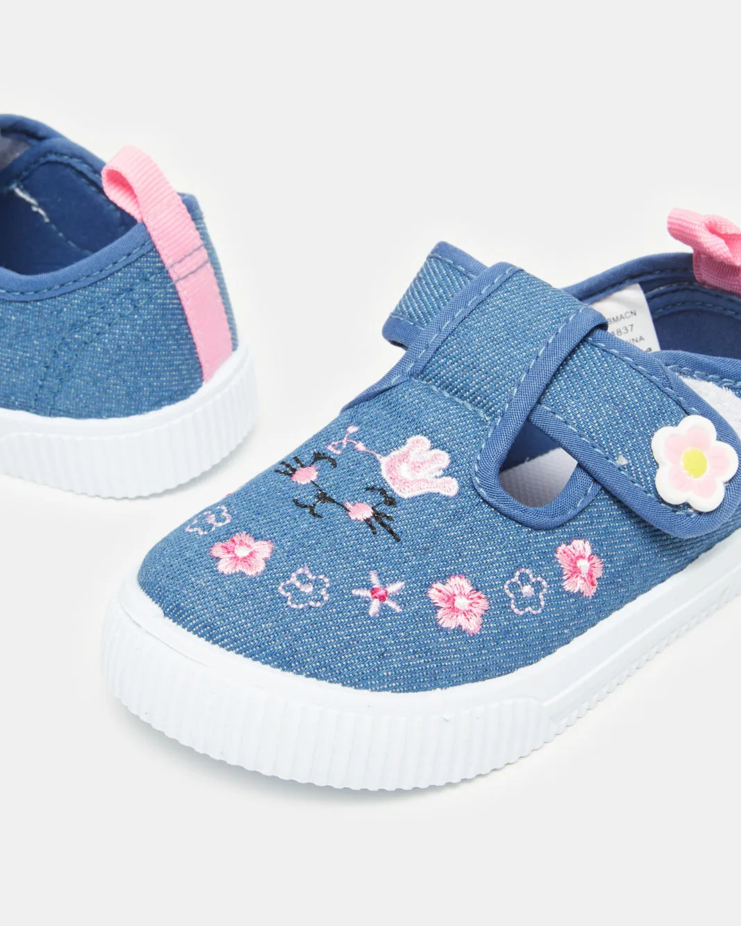 Infant Girls Blue Denim Embroidery Sneakers