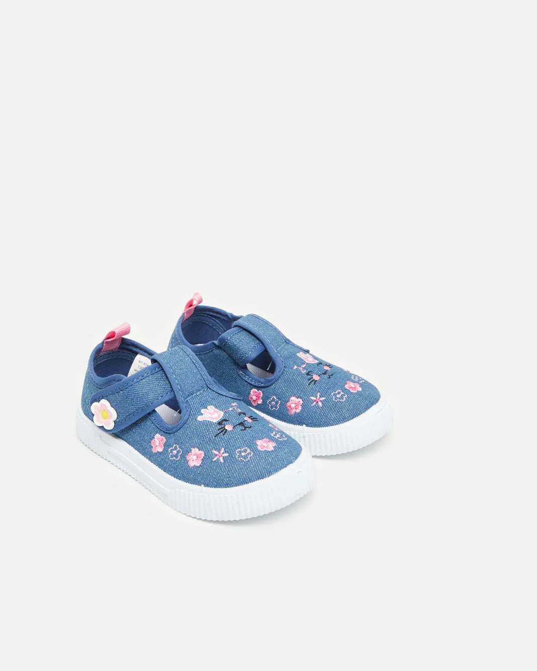 Infant Girls Blue Denim Embroidery Sneakers