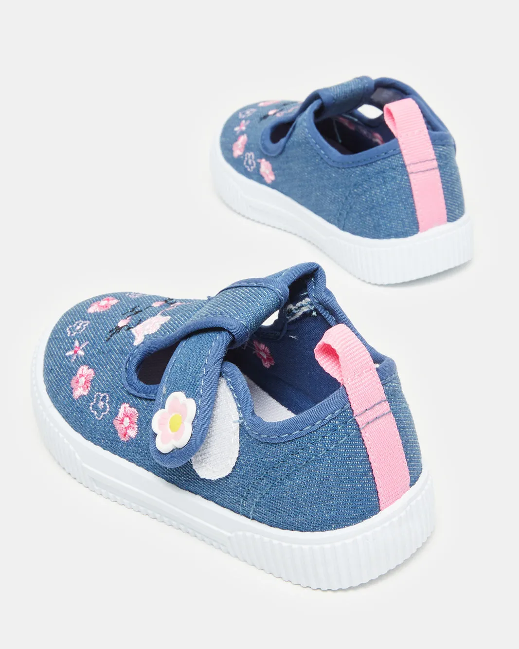 Infant Girls Blue Denim Embroidery Sneakers