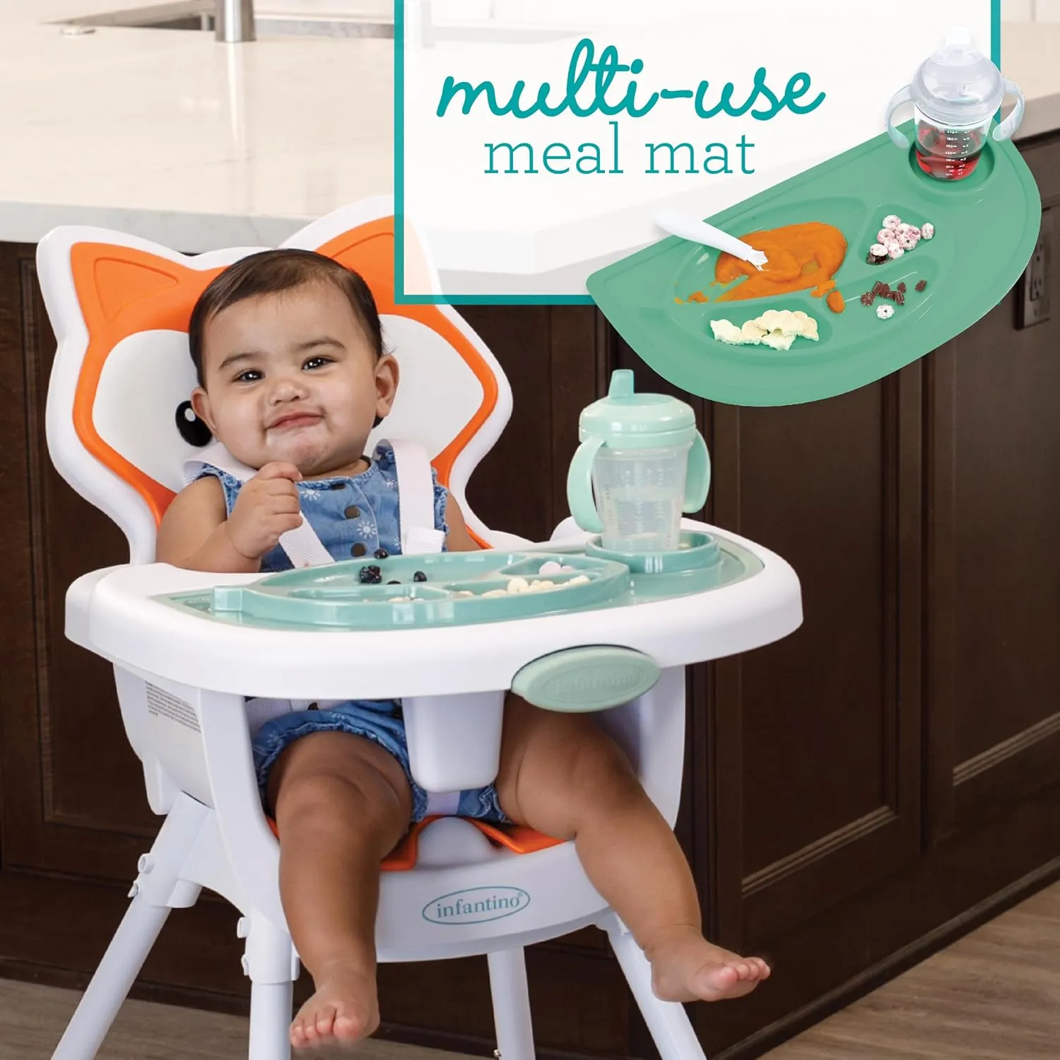 Infantino Grow-with-Me 4-in-1 Convertible High Chair, Fox-Theme, Space-Saving Design, Booster and Toddler Chair for Infants & Toddlers 3M-36M