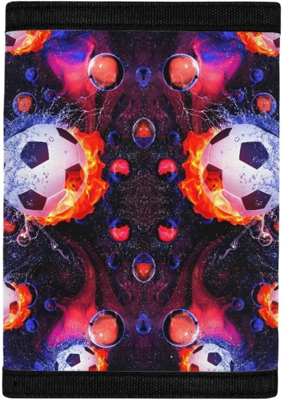 INSTANTARTS Soccer Ball Wallets for Boys Flame Ice Football Print Outdoor Sports Wallet Trifold Slim Thin Design Card Purse Money Organizer