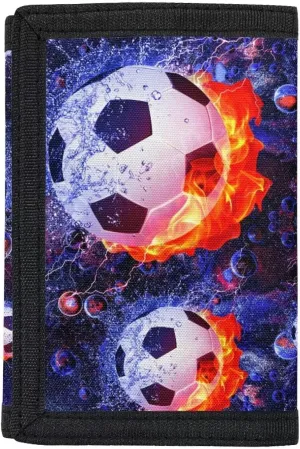INSTANTARTS Soccer Ball Wallets for Boys Flame Ice Football Print Outdoor Sports Wallet Trifold Slim Thin Design Card Purse Money Organizer