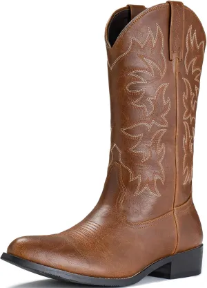 IUV Cowboy Boots For Men Western Boot Durable Classic Embroidered Snip Toe Boots