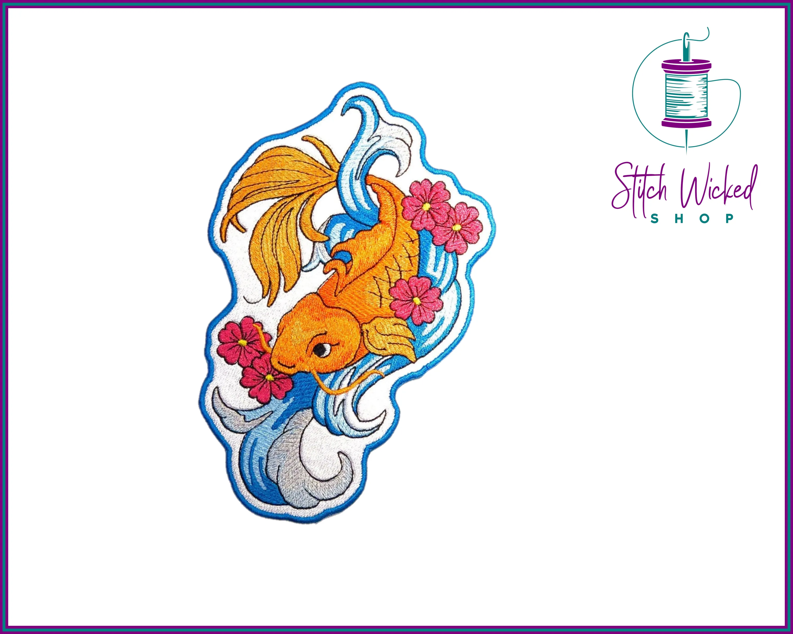 Japanese Koi Fish, Fully Embroidered Iron On Patch