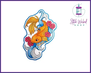 Japanese Koi Fish, Fully Embroidered Iron On Patch