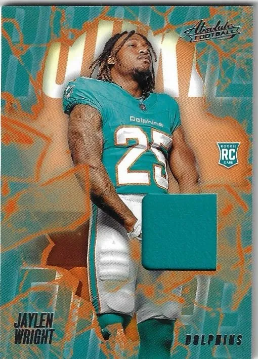 Jaylen Wright Rookie Force Rookie Card Patch Game Used Jersey Relic Memorabilia Special Insert Collectible Football Card - 2024 Panini Absolute Football Card #RF-JWT (Dolphins)