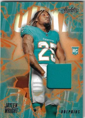 Jaylen Wright Rookie Force Rookie Card Patch Game Used Jersey Relic Memorabilia Special Insert Collectible Football Card - 2024 Panini Absolute Football Card #RF-JWT (Dolphins)