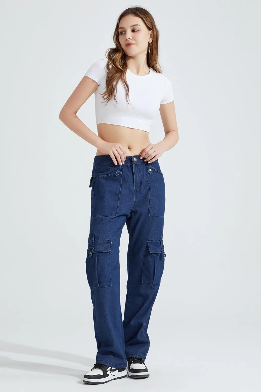Jeans for Women Baggy Cargo Pants Men Y2K Parachute Pants with Pockets