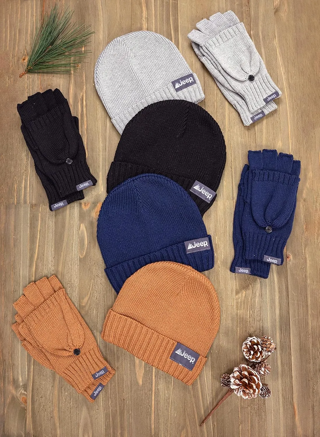 Jeep unisex-adult Men's and Women's 2-piece Beanie and Convertible Gloves Set - Unisex One Size Fits Most