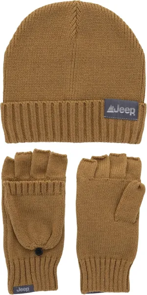 Jeep unisex-adult Men's and Women's 2-piece Beanie and Convertible Gloves Set - Unisex One Size Fits Most