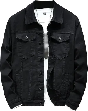 JEKE-DG Men's Button Down Vintage Jean Jacket Comfortable Classic Denim Jacket Trucker Casual Slim Fit Jacket Coat