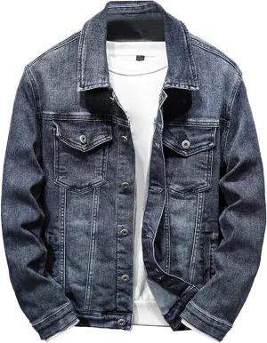 JEKE-DG Men's Button Down Vintage Jean Jacket Comfortable Classic Denim Jacket Trucker Casual Slim Fit Jacket Coat