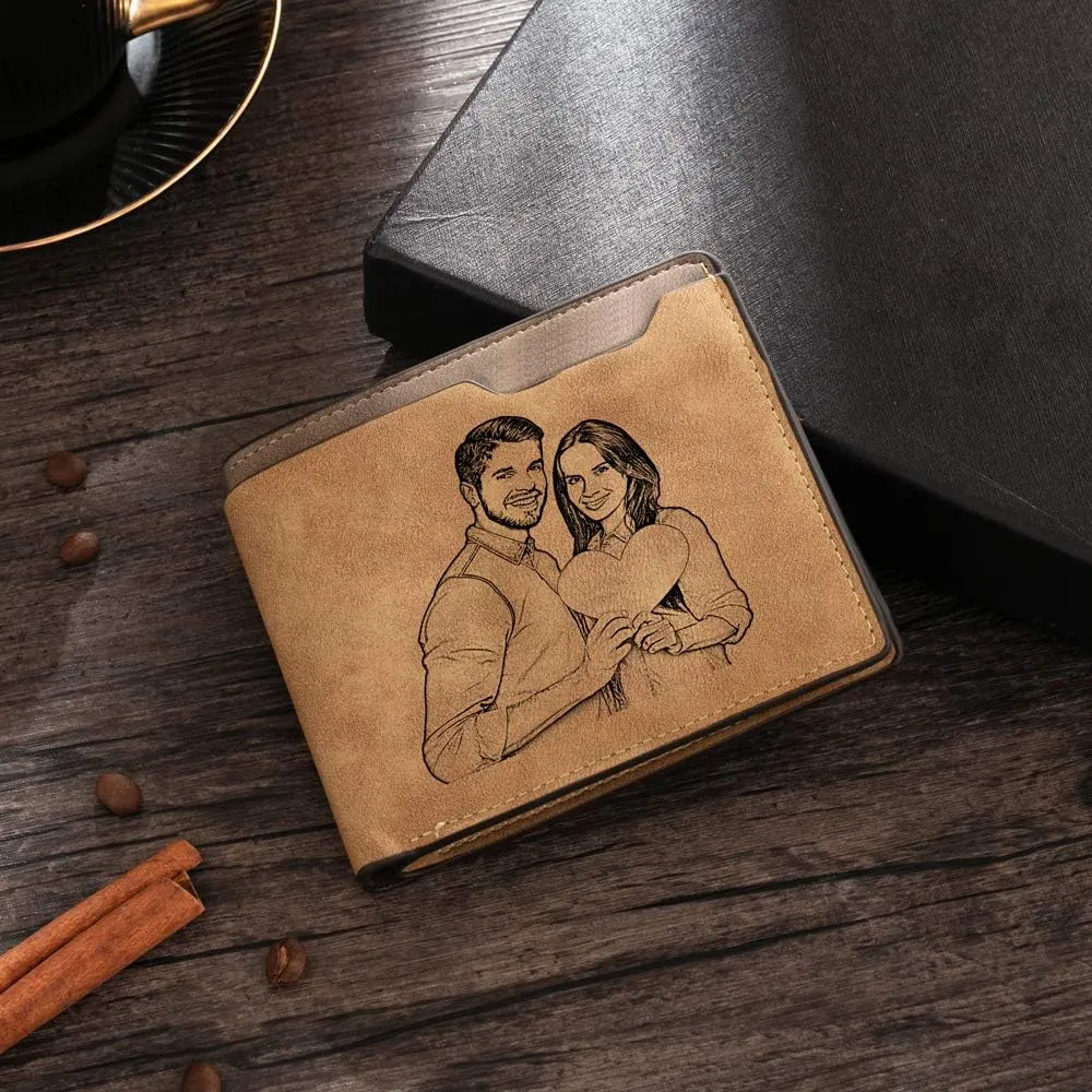 JewelOra Gifts for Men - Personalized Photo Wallet for Men - Custom Picture Wallet for Dad - Engraved Text PU Leather Wallet for Father Personalized Gifts