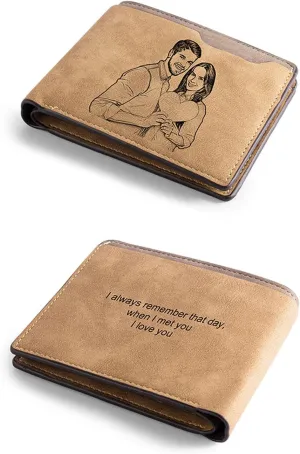JewelOra Gifts for Men - Personalized Photo Wallet for Men - Custom Picture Wallet for Dad - Engraved Text PU Leather Wallet for Father Personalized Gifts