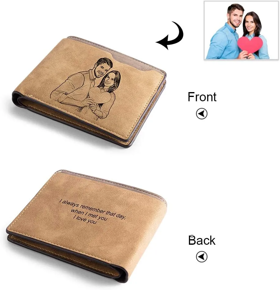 JewelOra Gifts for Men - Personalized Photo Wallet for Men - Custom Picture Wallet for Dad - Engraved Text PU Leather Wallet for Father Personalized Gifts
