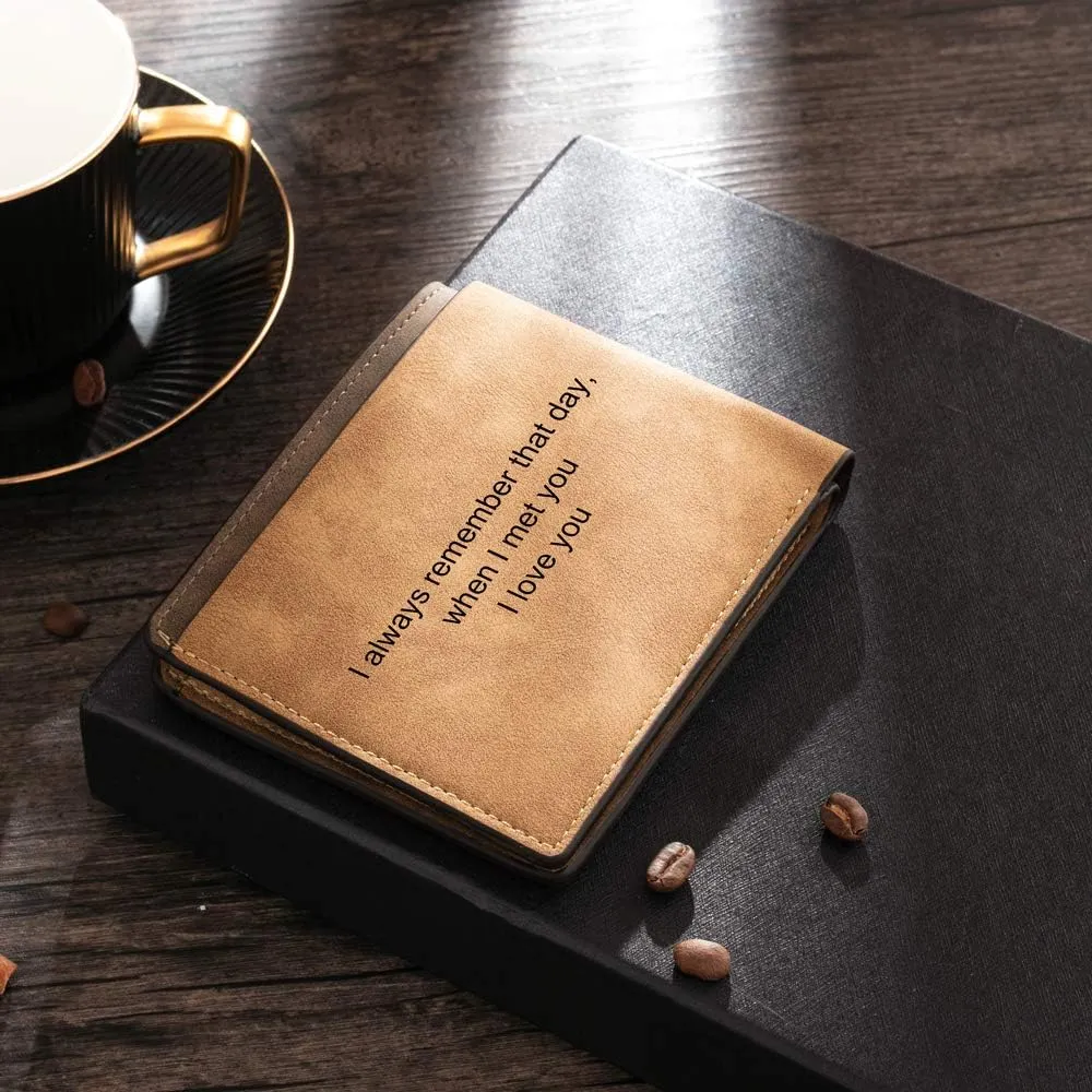 JewelOra Gifts for Men - Personalized Photo Wallet for Men - Custom Picture Wallet for Dad - Engraved Text PU Leather Wallet for Father Personalized Gifts