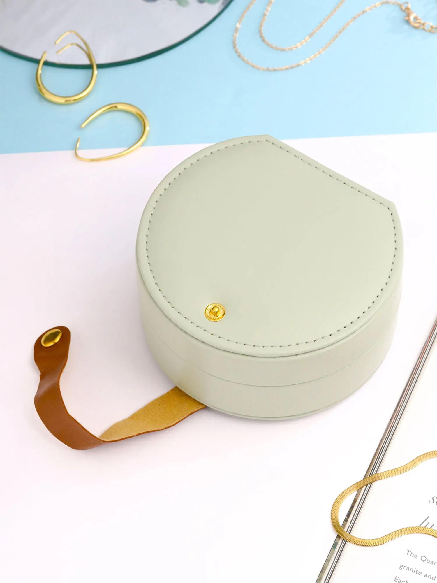 Jewelry Box Organiser: PU Leather Storage Box for Bangles & Earrings | Mint Green | 11cm x 10cm