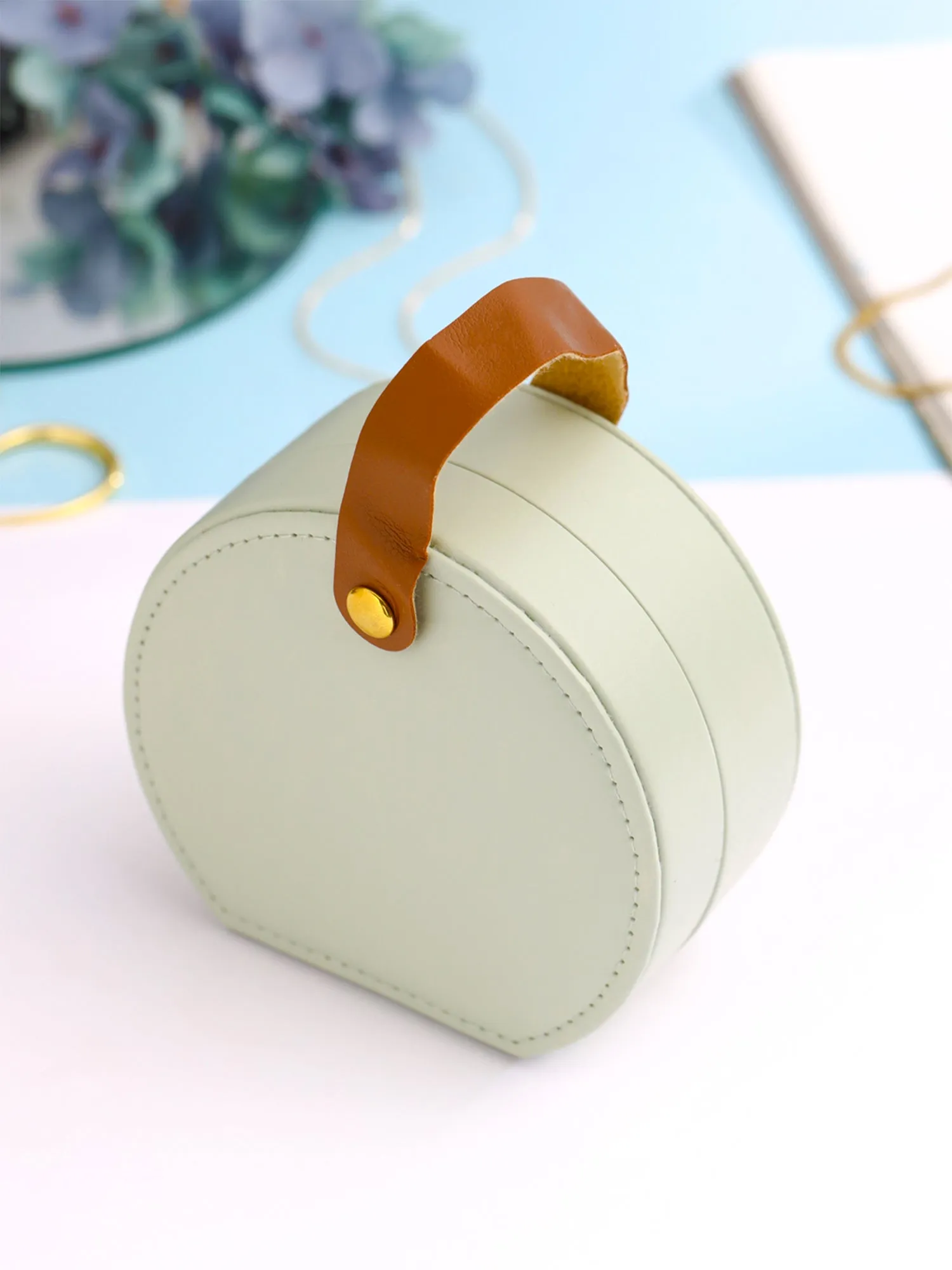 Jewelry Box Organiser: PU Leather Storage Box for Bangles & Earrings | Mint Green | 11cm x 10cm
