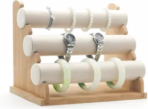 Jewelry Organizer Stand 3 Tiers Bracelet Holder, Jewelry Organizer Stand and Display, Detachable Bracelet Display Stand, Stylish Wrist Watch Organizer Display Stand (Color : Beige Velvet)