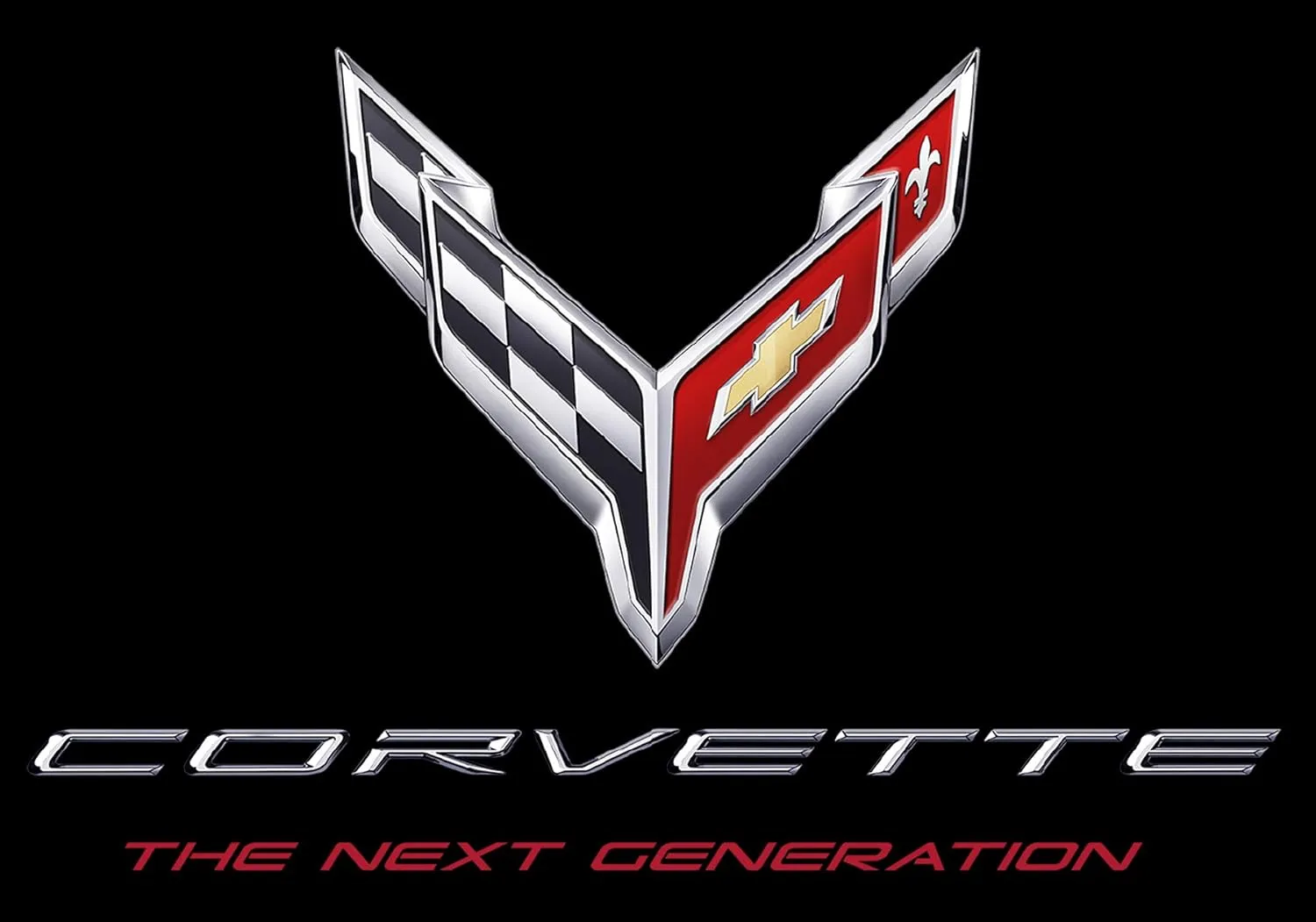 JH DESIGN GROUP Mens Chevy Corvette T-Shirt C8 Logo The Next Generation Black Crew Neck Shirt