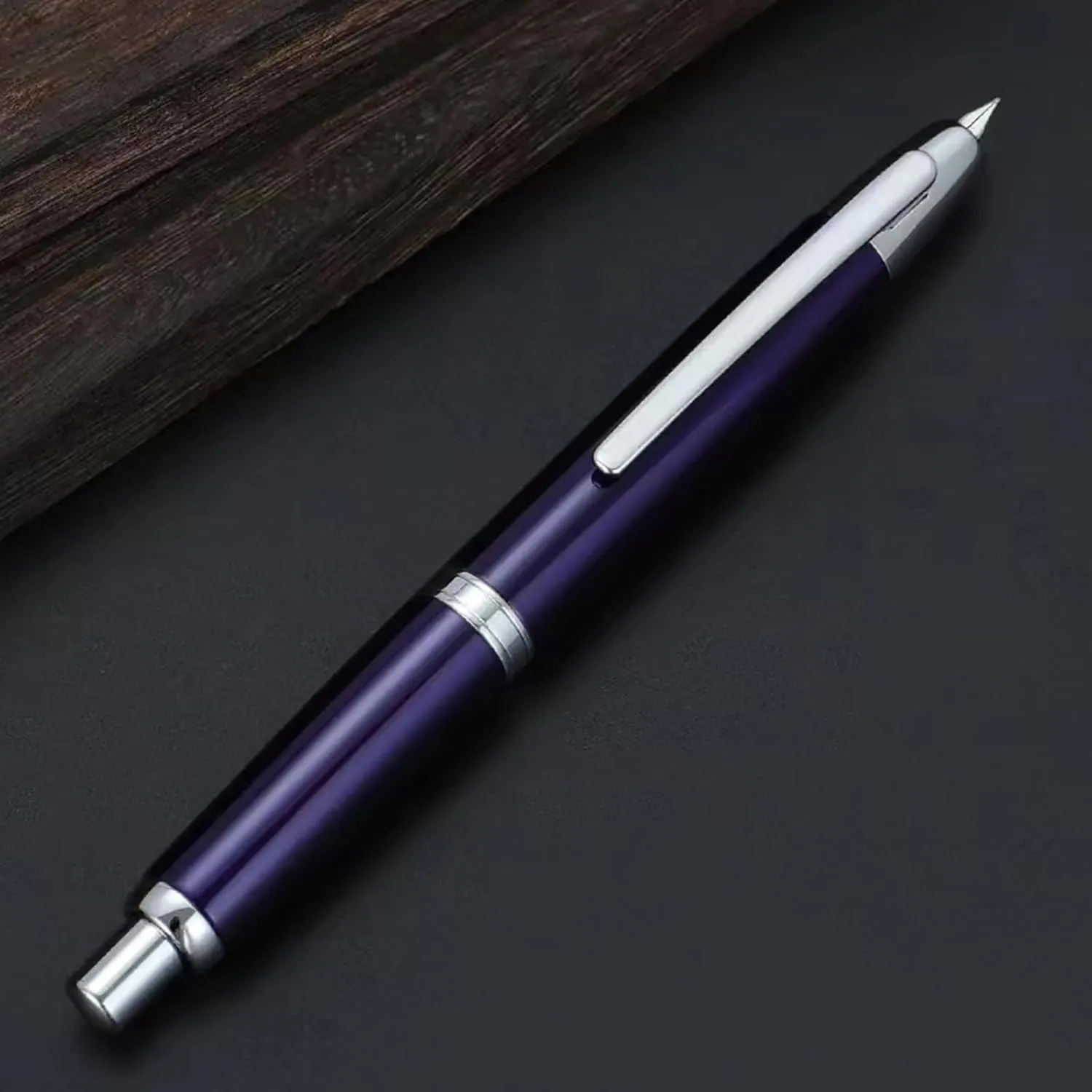 JH10 Press Fountain Pen Fine Nib with Velvet bag, Retractable Nib Calligraphy Ink Pen with Converter Writing (Blue)
