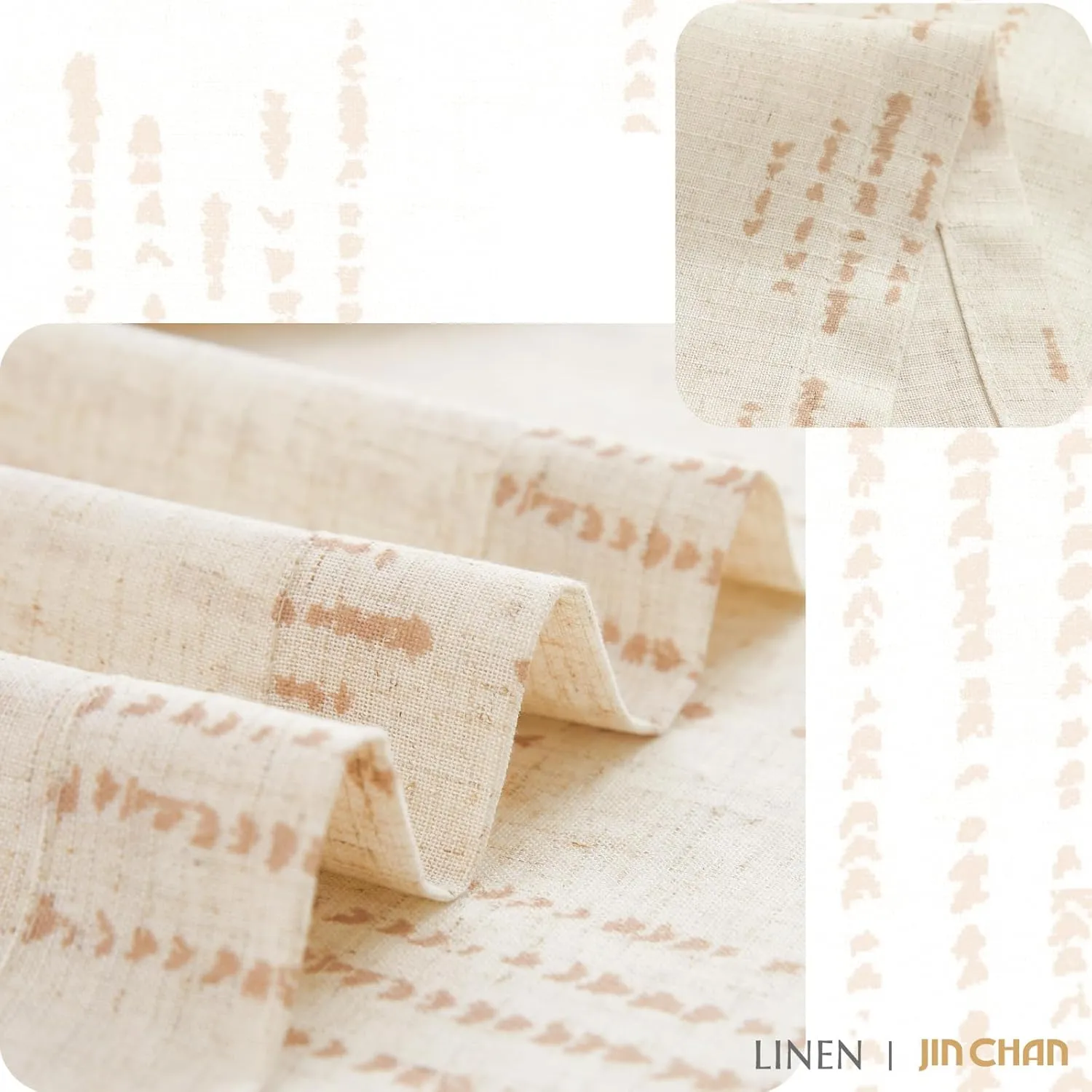 jinchan Boho Stripe Kitchen Curtains and Valance Set Linen Tier Curtains Bohemian Small Window Drapes 36 Inch for Cafe Living Room Bathroom Window Treatments Rod Pocket 3 Pieces Set Taupe on Beige