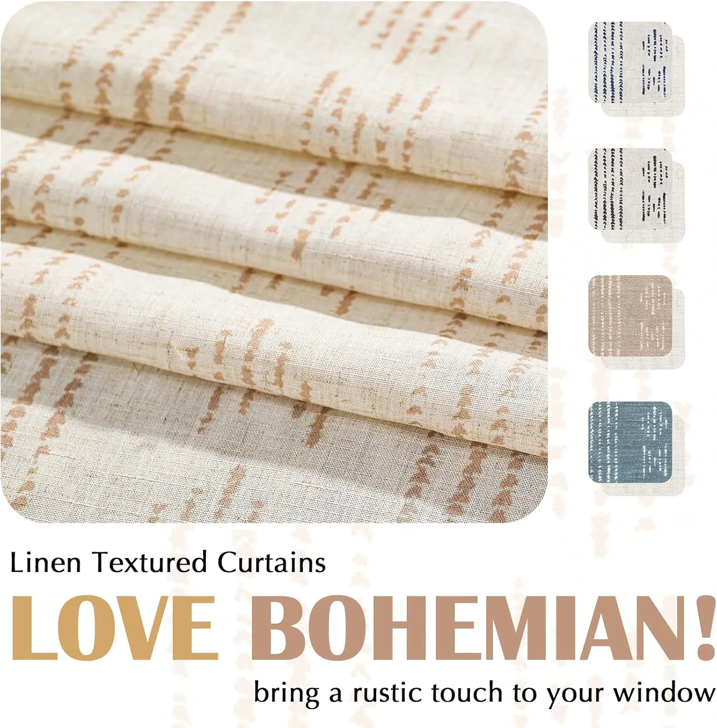 jinchan Boho Stripe Kitchen Curtains and Valance Set Linen Tier Curtains Bohemian Small Window Drapes 36 Inch for Cafe Living Room Bathroom Window Treatments Rod Pocket 3 Pieces Set Taupe on Beige