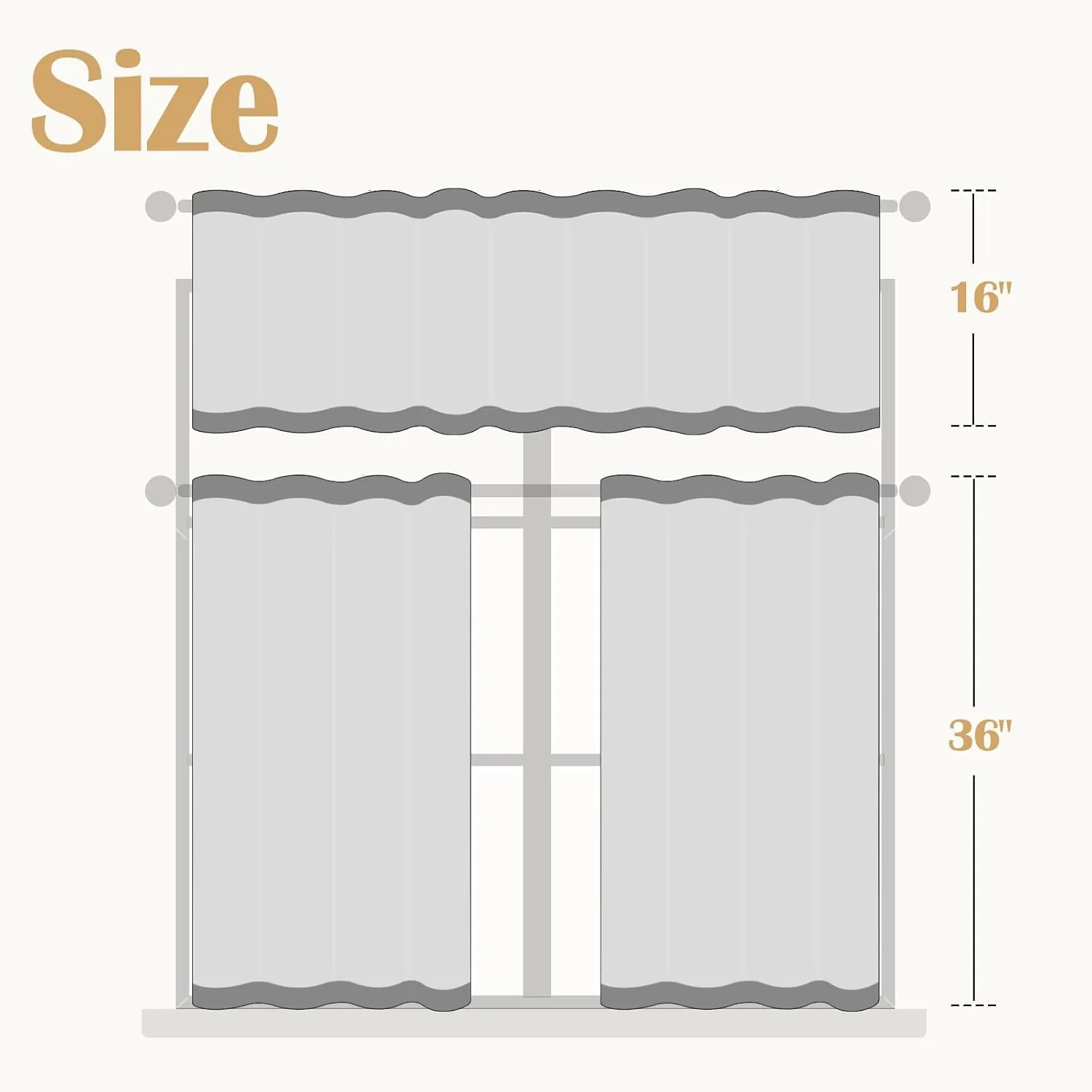 jinchan Boho Stripe Kitchen Curtains and Valance Set Linen Tier Curtains Bohemian Small Window Drapes 36 Inch for Cafe Living Room Bathroom Window Treatments Rod Pocket 3 Pieces Set Taupe on Beige