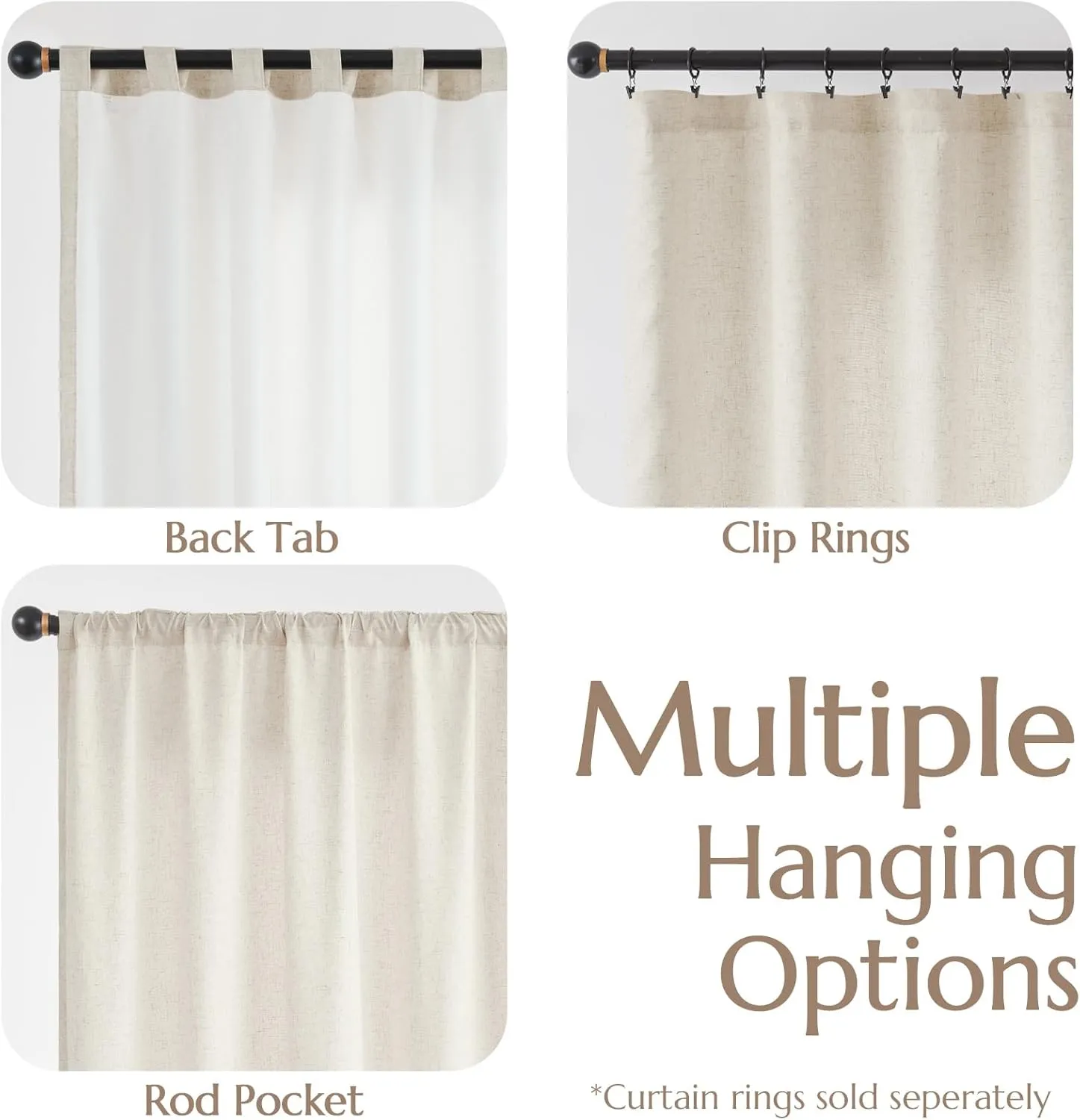 jinchan Linen Beige Curtains 84 Inches Long for Living Room Farmhouse Rod Pocket Back Tab Light Filtering Window Drapes with Lined for Bedroom Crude 2 Panels Ecru