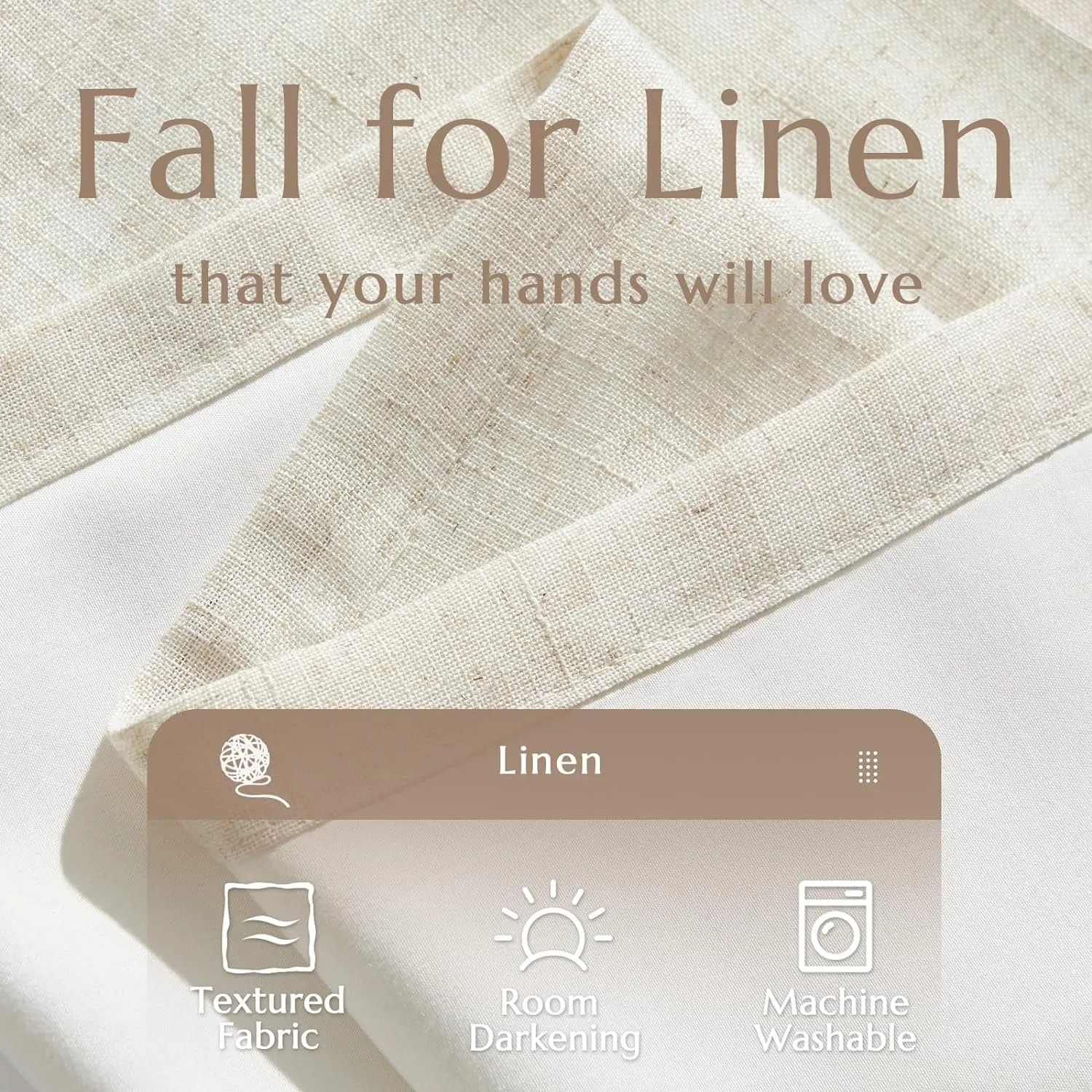 jinchan Linen Beige Curtains 84 Inches Long for Living Room Farmhouse Rod Pocket Back Tab Light Filtering Window Drapes with Lined for Bedroom Crude 2 Panels Ecru