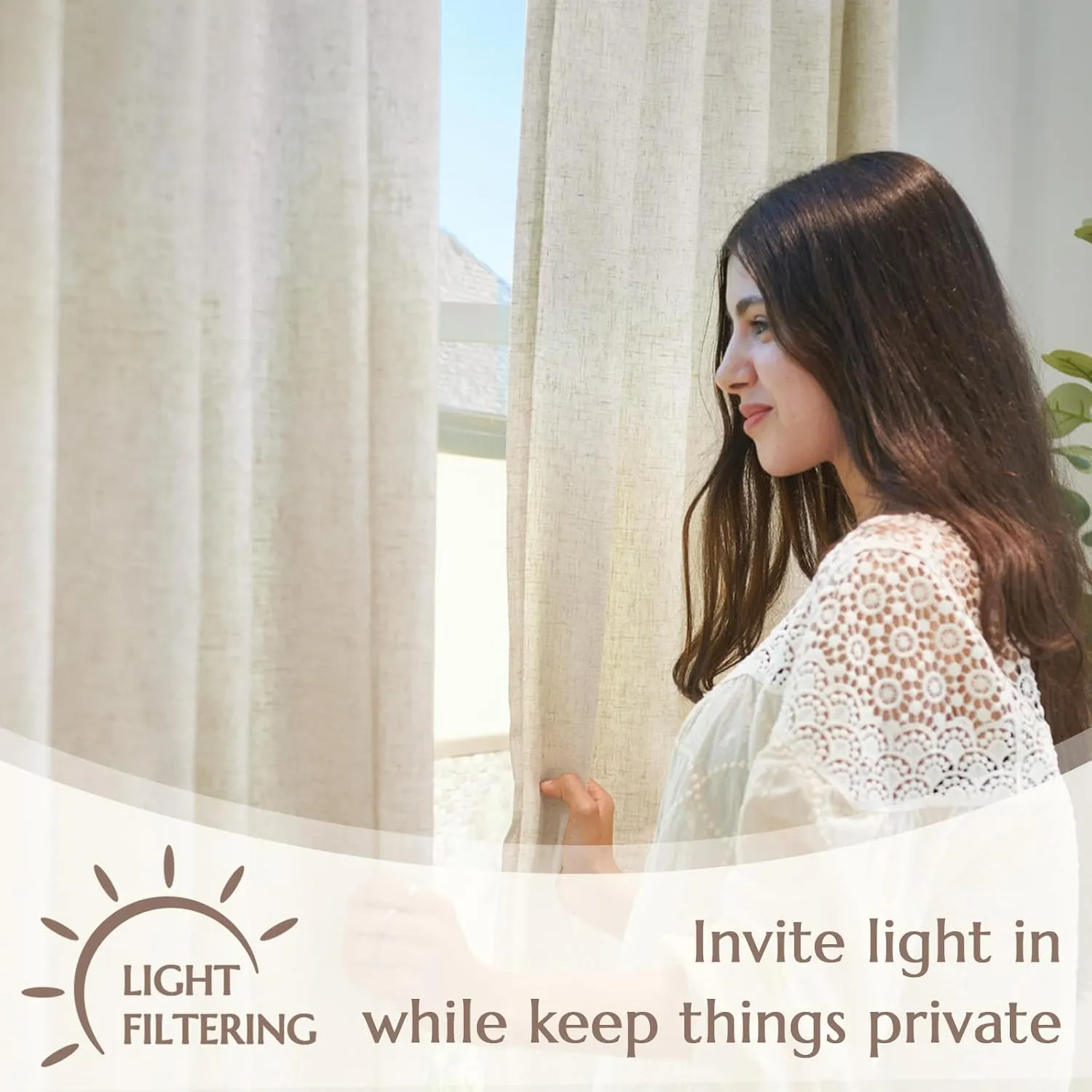 jinchan Linen Beige Curtains 84 Inches Long for Living Room Farmhouse Rod Pocket Back Tab Light Filtering Window Drapes with Lined for Bedroom Crude 2 Panels Ecru