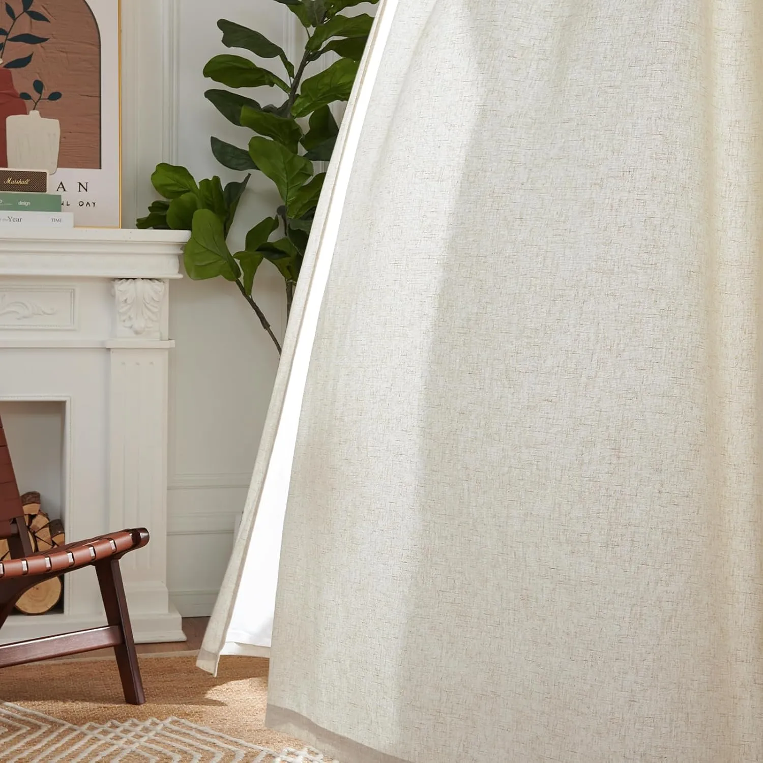 jinchan Linen Beige Curtains 84 Inches Long for Living Room Farmhouse Rod Pocket Back Tab Light Filtering Window Drapes with Lined for Bedroom Crude 2 Panels Ecru
