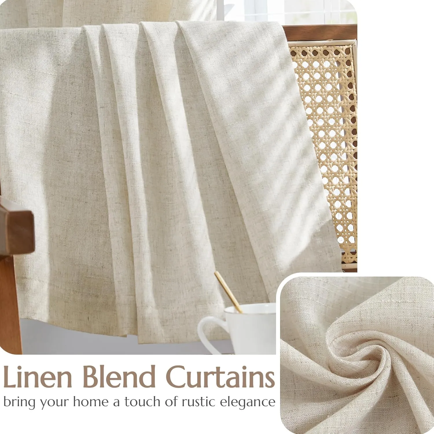 jinchan Linen Beige Curtains 84 Inches Long for Living Room Farmhouse Rod Pocket Back Tab Light Filtering Window Drapes with Lined for Bedroom Crude 2 Panels Ecru