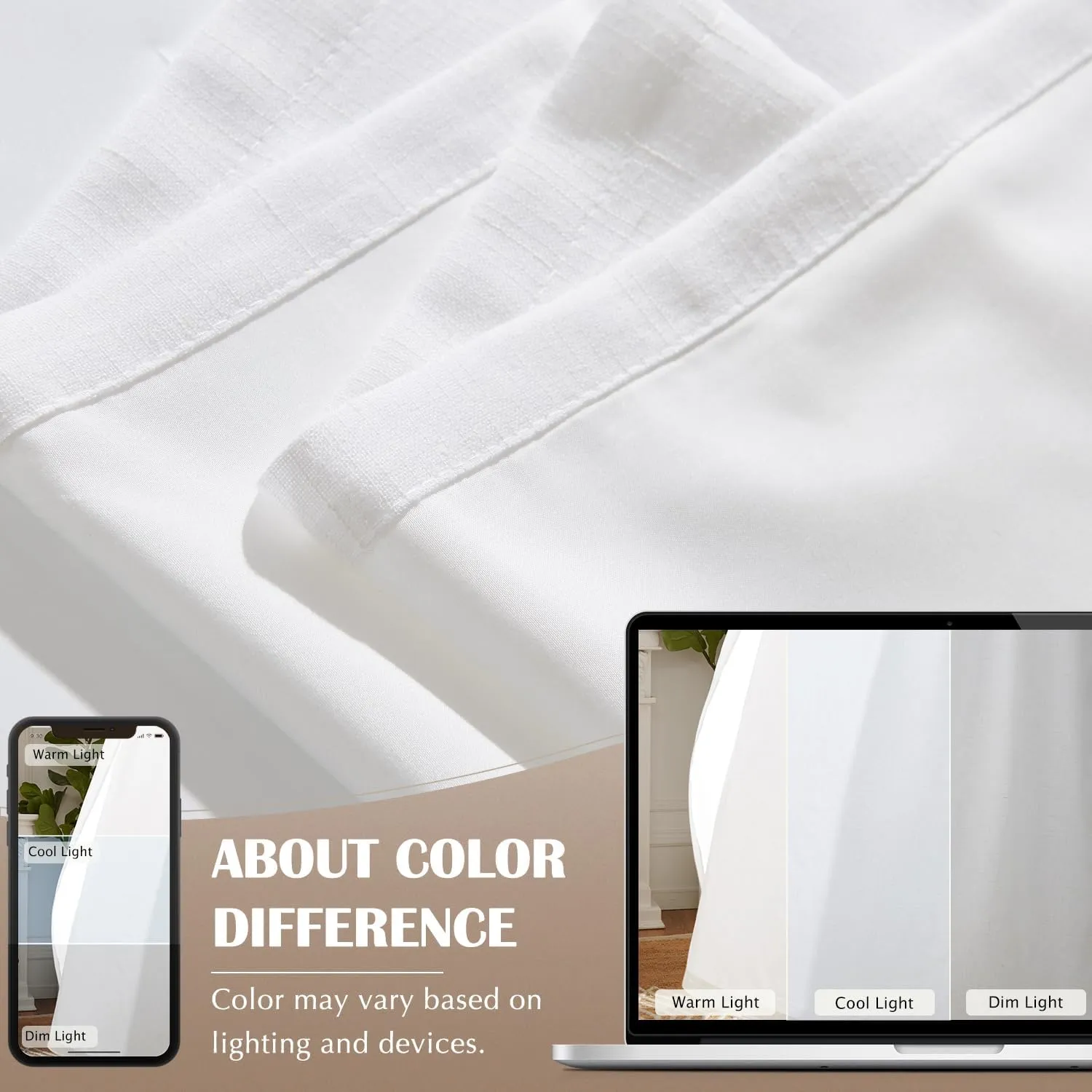 jinchan Linen Off White Curtains 84 Inches Long for Living Room Farmhouse Rod Pocket Back Tab Light Filtering Window Drapes with Lined for Bedroom 2 Panels