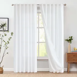 jinchan Linen Off White Curtains 84 Inches Long for Living Room Farmhouse Rod Pocket Back Tab Light Filtering Window Drapes with Lined for Bedroom 2 Panels