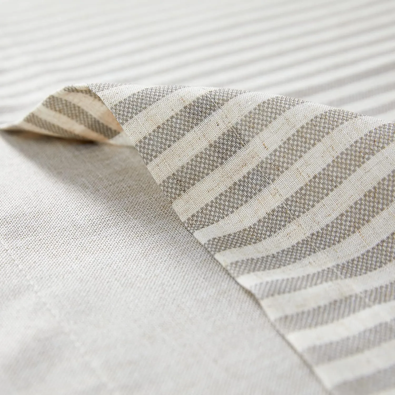 jinchan Linen Valance Curtain Striped Valance for Windows 18 Inch Blackout Kitchen Curtain Farmhouse Double Layer for Living Room Ticking Rod Pocket 1 Panel Taupe Grey on Beige
